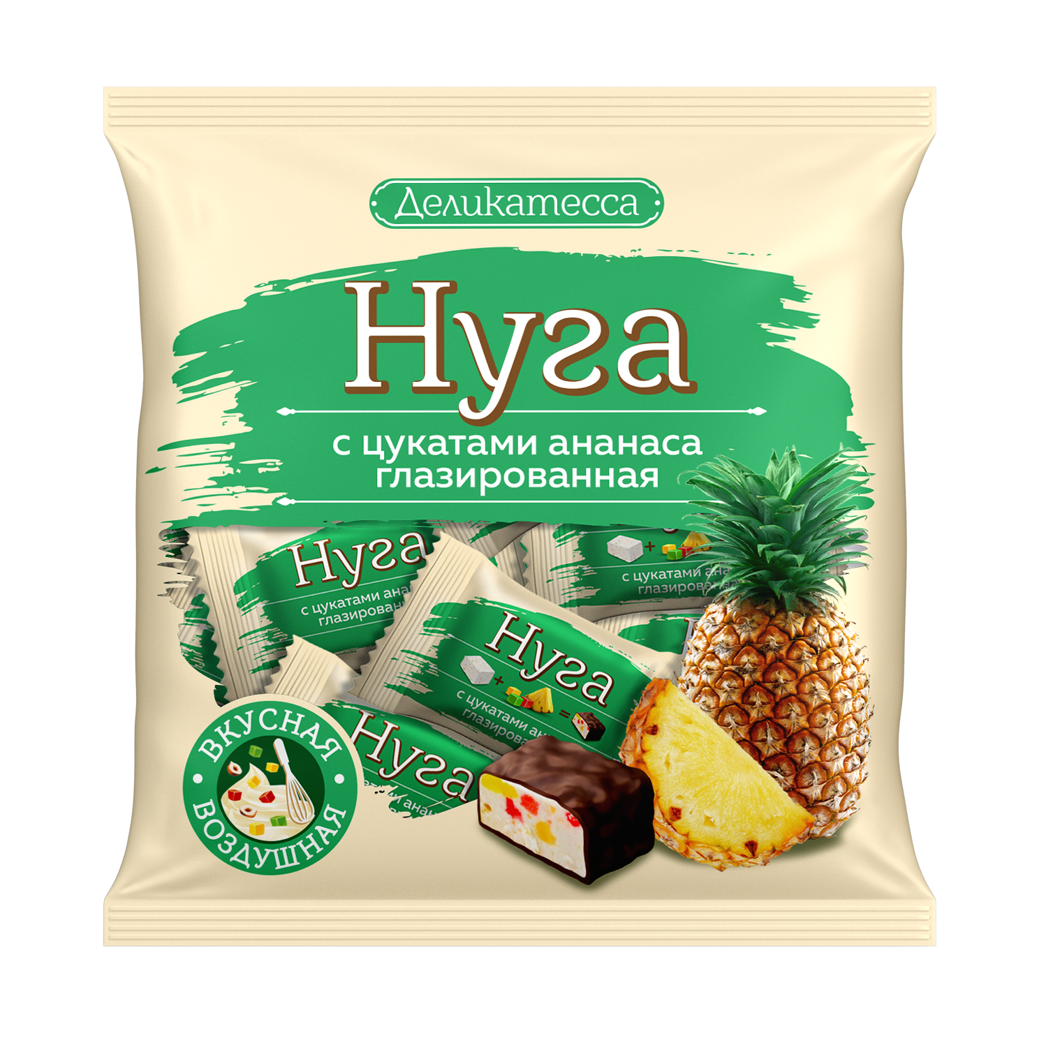 конфеты нуга с цук. ананаса глазир. деликатесса  240г  