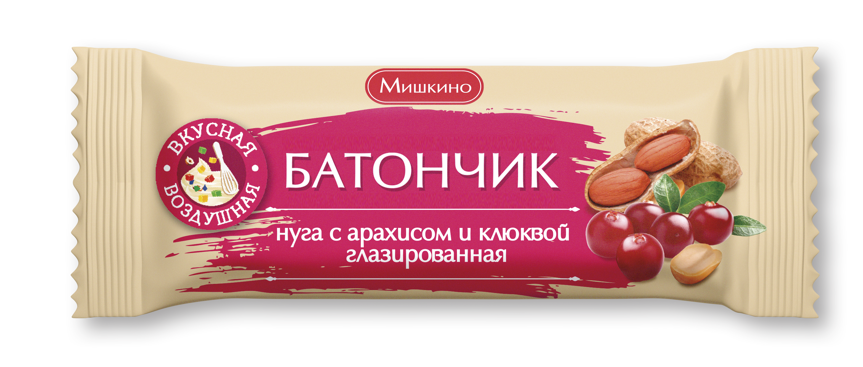 батончик  нуга с арахисом и клюквой глазир. мишкино 50г
