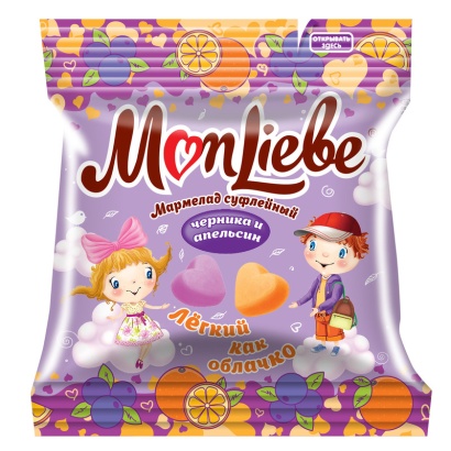 мармелад "monliebe" со вкусом апельсина и черники 70 г