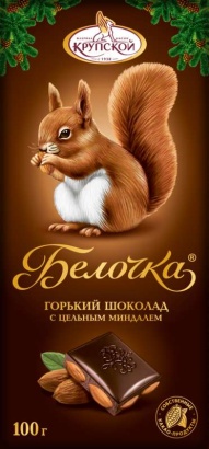 шоколад "белочка" горький с цельным миндалем 100 г