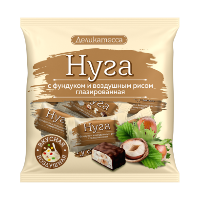 конфеты нуга с фунд. и возд. рисом  глазир. деликатесса  240г  